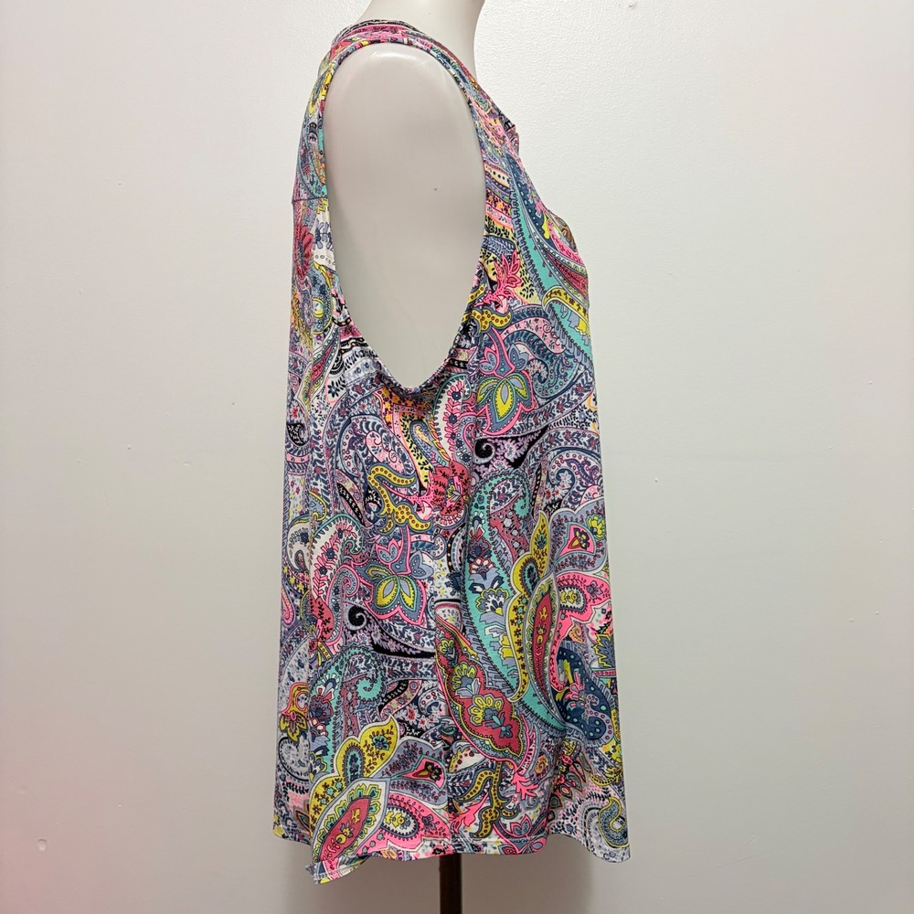 Dear Scarlett Sleeveless Blouse XL Multi Paisley Split Neck Relaxed Fit Top - Picture 4 of 7